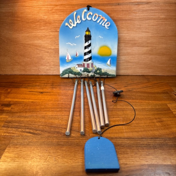 Lighthouse Sailboats Windchimes Outdoor Garden Nautical Resin 19” - Picture 1 of 6